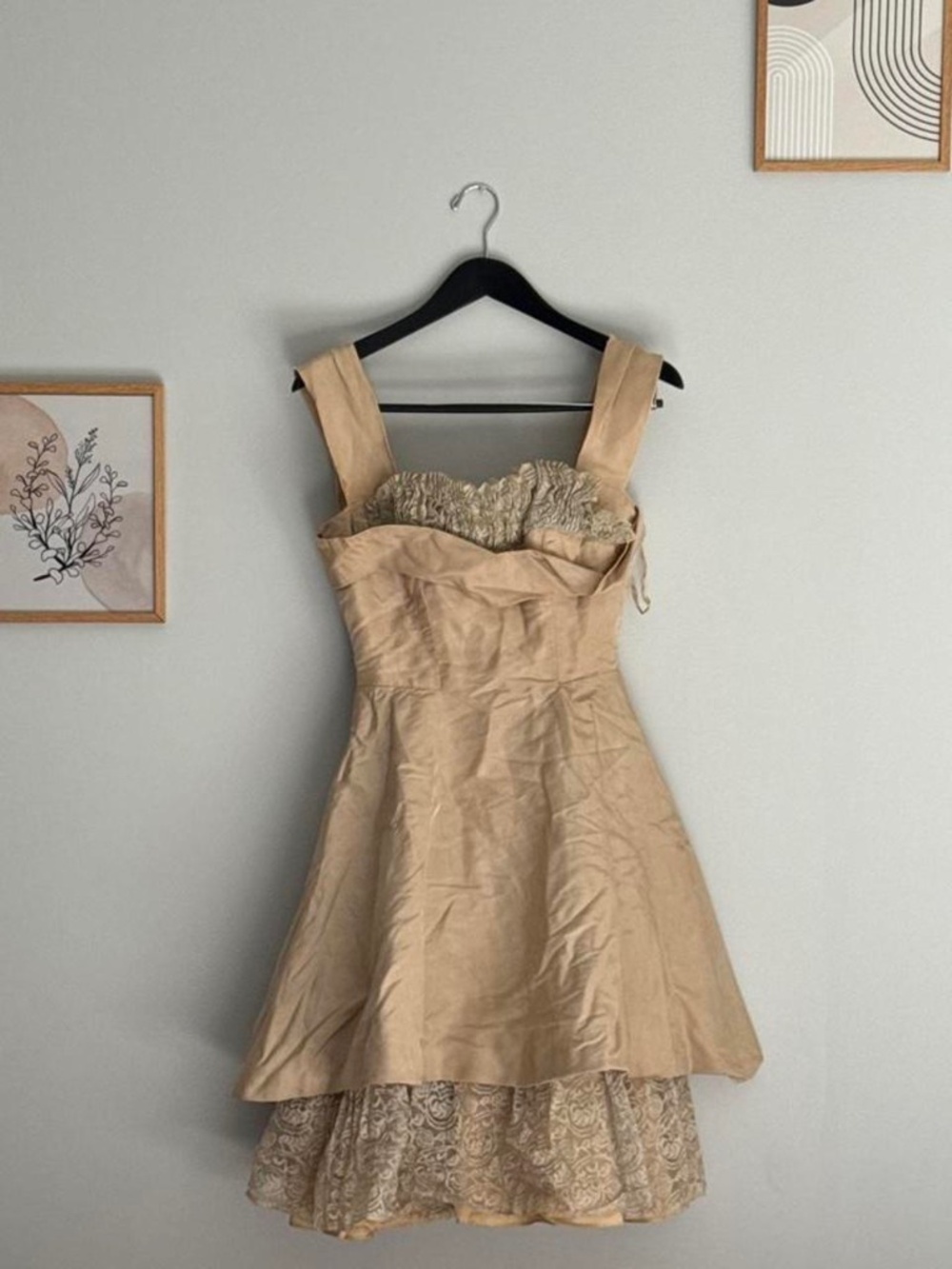 Vintage Champagne Lace Bustier Fit & Flare Dress